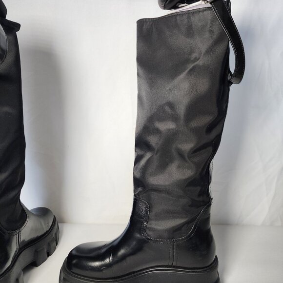 Prada Tall Leather Riding Boots - Black, Size 38, Mid-Heel Block Heel, Round Toe - Picture 6 of 16